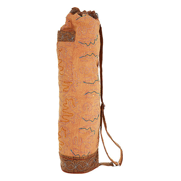 Handcrafted Embroidered Yoga Mat Bag by OMSutra | Cotton Canvas | Drawstring | Shoulder Strap | Zippered Pockets
