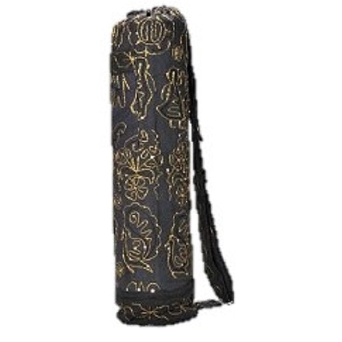 Handcrafted Embroidered Yoga Mat Bag by OMSutra | Cotton Canvas | Drawstring | Shoulder Strap | Zippered Pockets