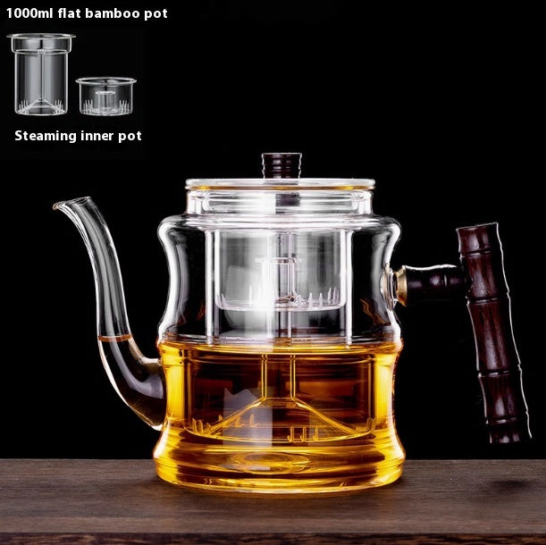 Glass Teapot with Steam Infuser & Bamboo Handle – 1000ml Heat-Resistant Borosilicate