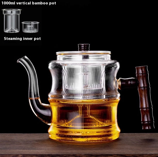 Glass Teapot with Steam Infuser & Bamboo Handle – 1000ml Heat-Resistant Borosilicate