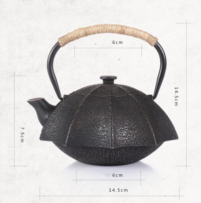 Cast Iron Teapot with Rattan Handle – Umbrella Design | Stovetop Safe | 1000ml