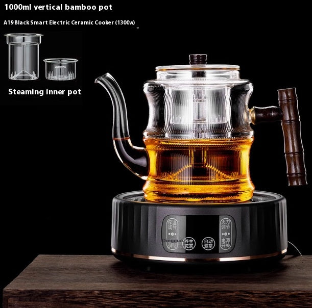 Glass Teapot with Steam Infuser & Bamboo Handle – 1000ml Heat-Resistant Borosilicate