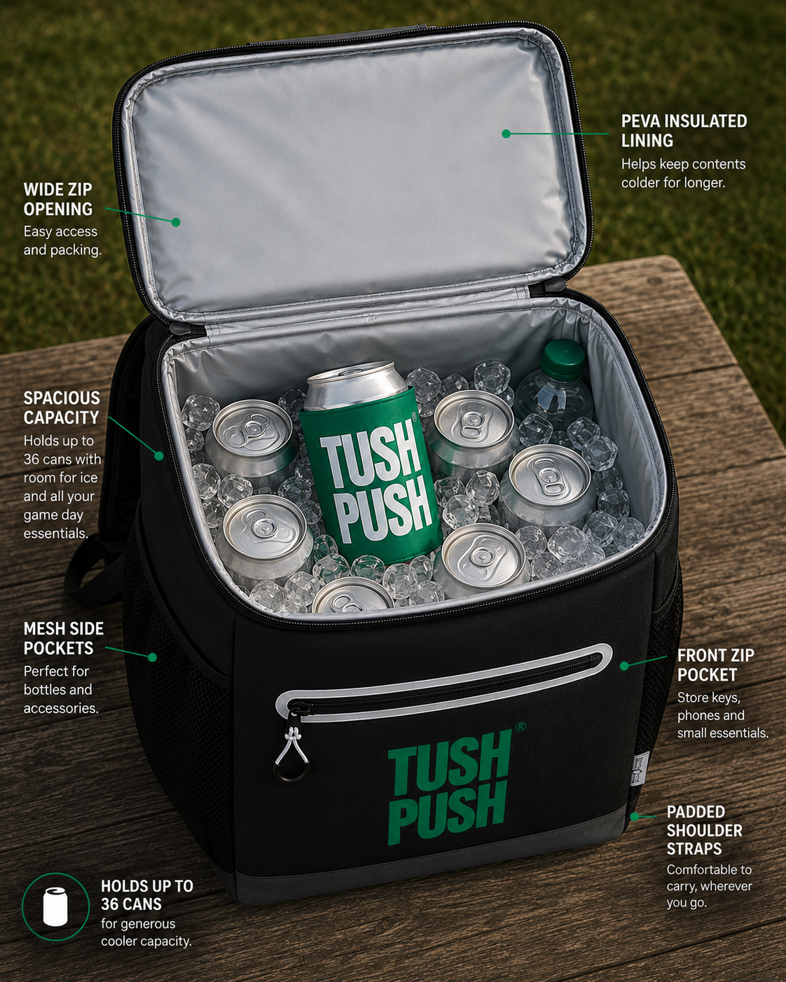 36-Can Insulated Cooler Backpack | 420D Polyester | PEVA Liner | Padded Straps | Tailgate Beach Camping | 5 Colors