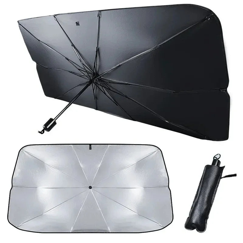 Car Windshield Sun Shade – Retractable UV & Heat Blocker, Foldable Parasol (Small & Large)