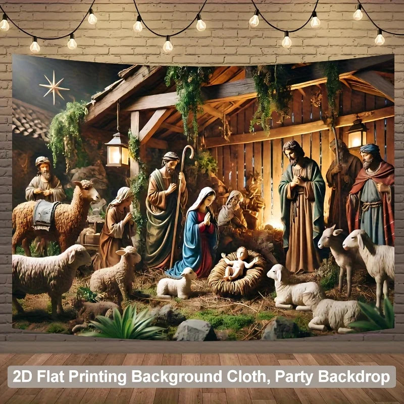 Christmas Nativity Scene Backdrop – Polyester Photography Background Cloth | Multiple Sizes