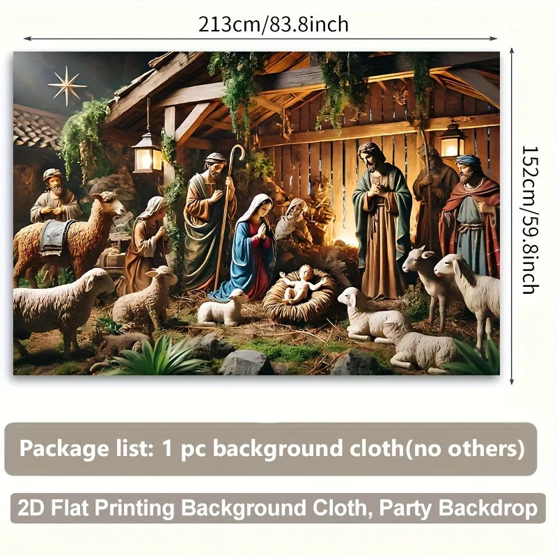 Christmas Nativity Scene Backdrop – Polyester Photography Background Cloth | Multiple Sizes