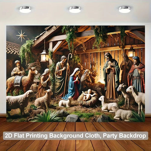 Christmas Nativity Scene Backdrop – Polyester Photography Background Cloth | Multiple Sizes