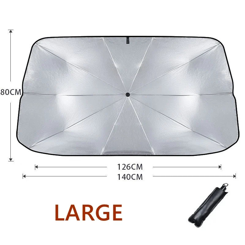 Car Windshield Sun Shade – Retractable UV & Heat Blocker, Foldable Parasol (Small & Large)