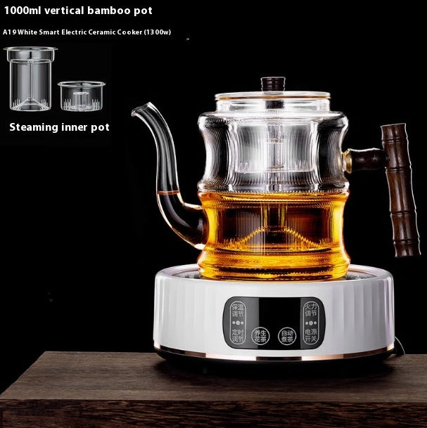 Glass Teapot with Steam Infuser & Bamboo Handle – 1000ml Heat-Resistant Borosilicate