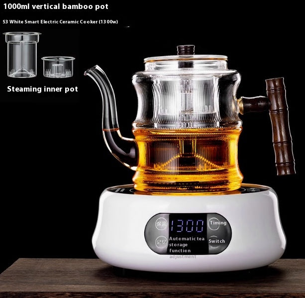 Glass Teapot with Steam Infuser & Bamboo Handle – 1000ml Heat-Resistant Borosilicate