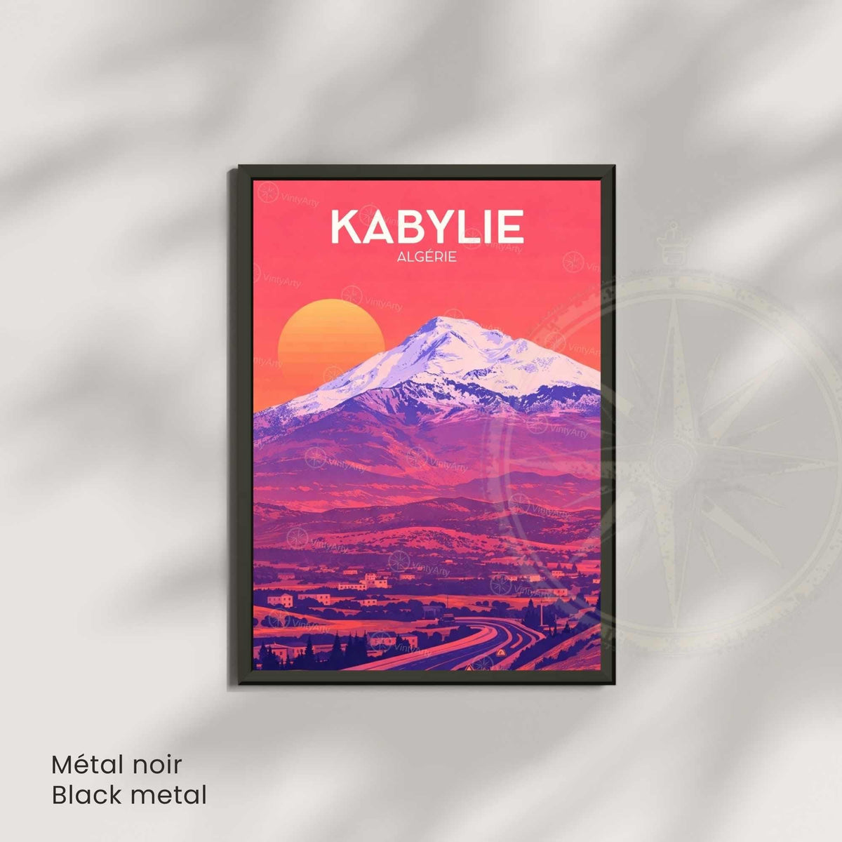 Affiche Kabylie Algérie – Poster Paysage Montagne – Illustration Voyage Vintage – Décoration Murale Nord Africaine