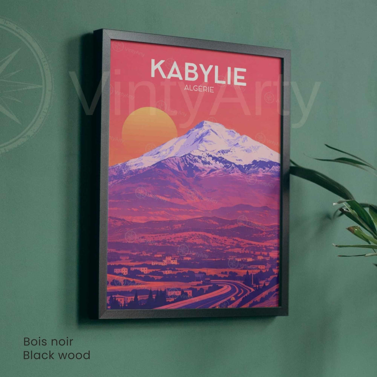 Affiche Kabylie Algérie – Poster Paysage Montagne – Illustration Voyage Vintage – Décoration Murale Nord Africaine