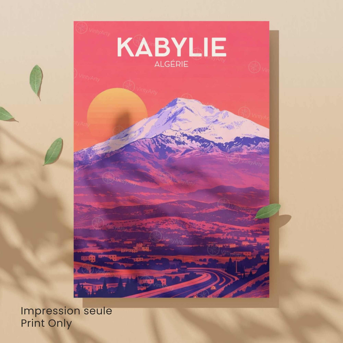 Affiche Kabylie Algérie – Poster Paysage Montagne – Illustration Voyage Vintage – Décoration Murale Nord Africaine