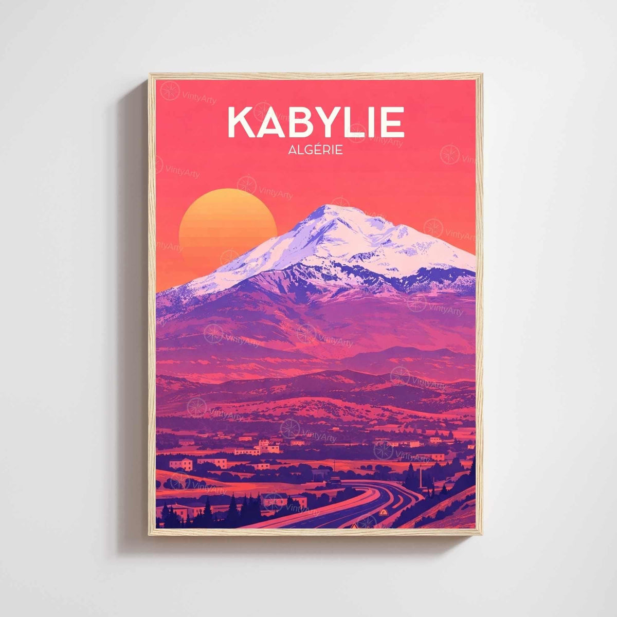 Affiche Kabylie Algérie – Poster Paysage Montagne – Illustration Voyage Vintage – Décoration Murale Nord Africaine