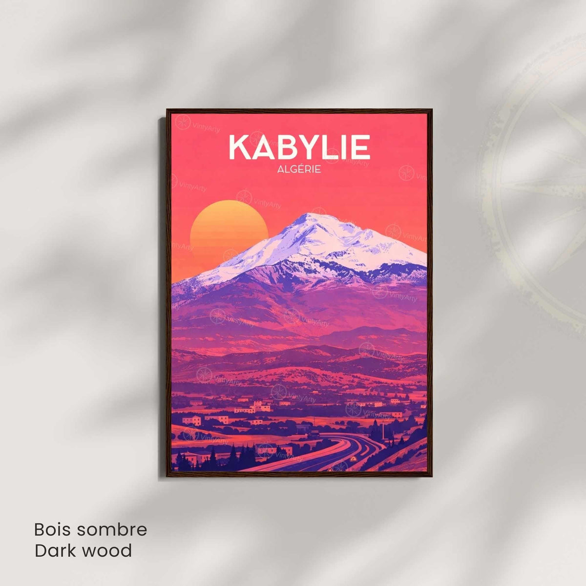 Affiche Kabylie Algérie – Poster Paysage Montagne – Illustration Voyage Vintage – Décoration Murale Nord Africaine