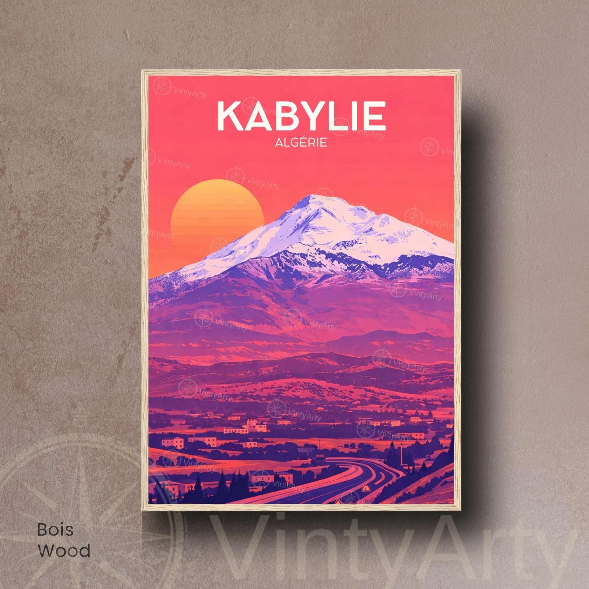 Affiche Kabylie Algérie – Poster Paysage Montagne – Illustration Voyage Vintage – Décoration Murale Nord Africaine